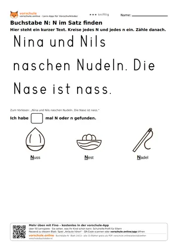 Buchstabe N: N im Satz finden