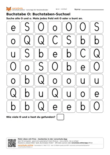 Buchstabe O: Buchstaben-Suchsel