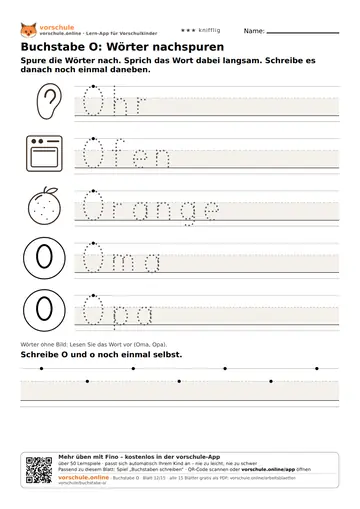 Buchstabe O: Wörter nachspuren