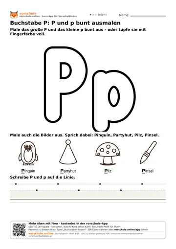 Buchstabe P: P und p bunt ausmalen