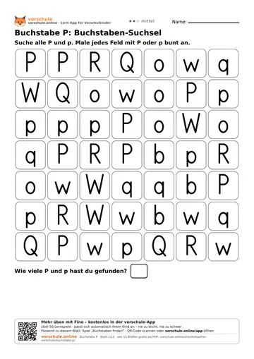 Buchstabe P: Buchstaben-Suchsel