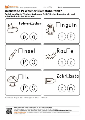 Buchstabe P: Welcher Buchstabe fehlt?