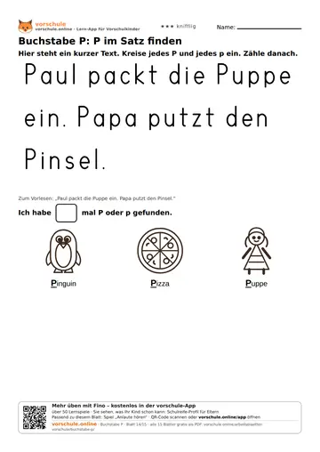 Buchstabe P: P im Satz finden