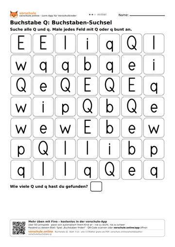 Buchstabe Q: Buchstaben-Suchsel