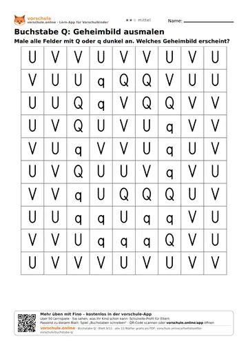 Buchstabe Q: Geheimbild ausmalen