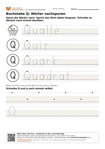 Buchstabe Q: Wörter nachspuren