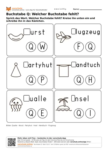 Buchstabe Q: Welcher Buchstabe fehlt?
