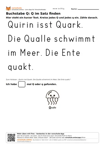 Buchstabe Q: Q im Satz finden