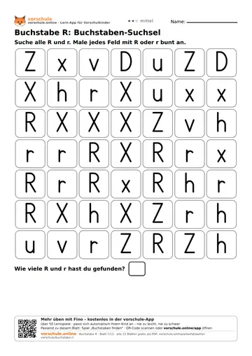 Buchstabe R: Buchstaben-Suchsel