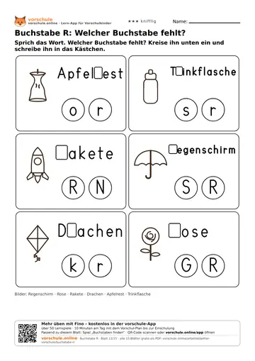 Buchstabe R: Welcher Buchstabe fehlt?