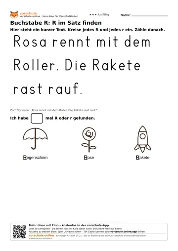 Buchstabe R: R im Satz finden