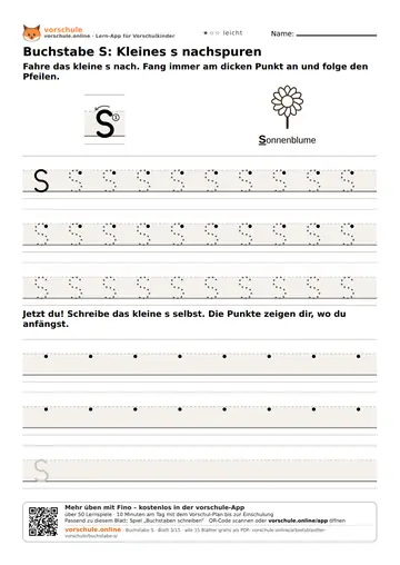 Buchstabe S: Kleines s nachspuren