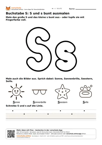 Buchstabe S: S und s bunt ausmalen