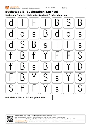 Buchstabe S: Buchstaben-Suchsel