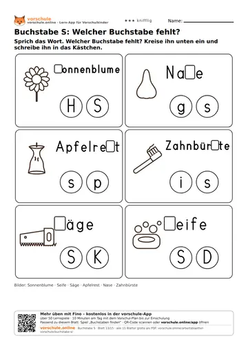 Buchstabe S: Welcher Buchstabe fehlt?