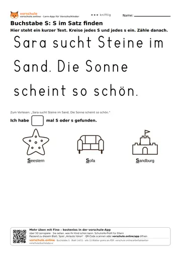 Buchstabe S: S im Satz finden