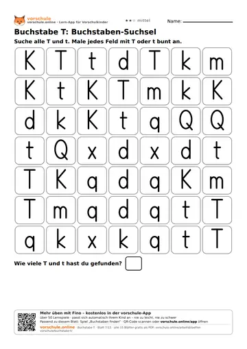Buchstabe T: Buchstaben-Suchsel