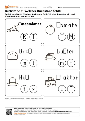 Buchstabe T: Welcher Buchstabe fehlt?