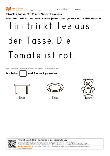 Buchstabe T: T im Satz finden