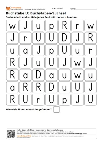 Buchstabe U: Buchstaben-Suchsel