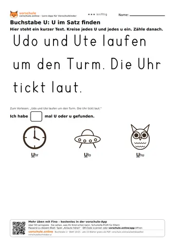 Buchstabe U: U im Satz finden