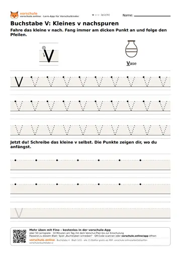 Buchstabe V: Kleines v nachspuren