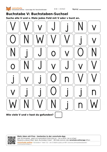 Buchstabe V: Buchstaben-Suchsel