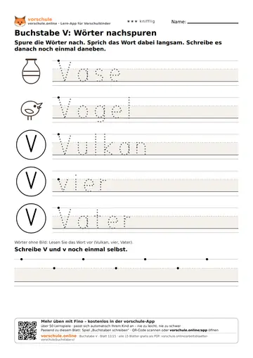 Buchstabe V: Wörter nachspuren
