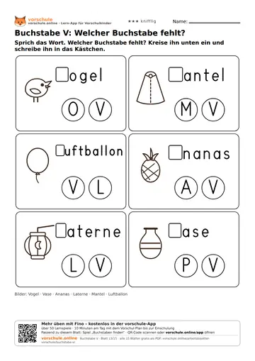 Buchstabe V: Welcher Buchstabe fehlt?