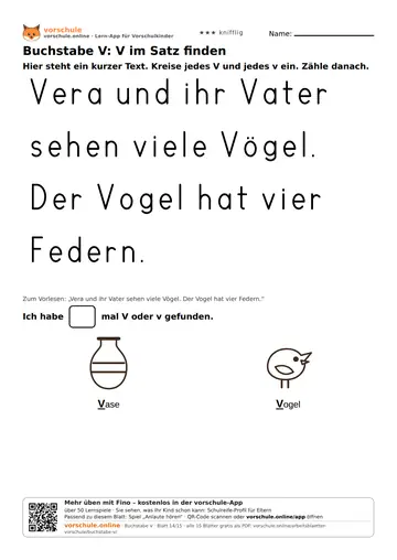 Buchstabe V: V im Satz finden