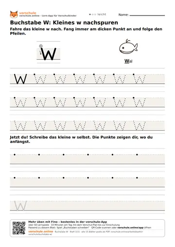 Buchstabe W: Kleines w nachspuren