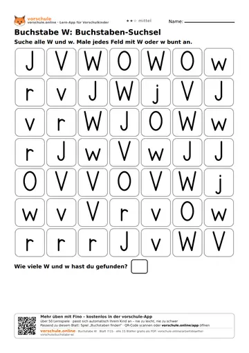 Buchstabe W: Buchstaben-Suchsel