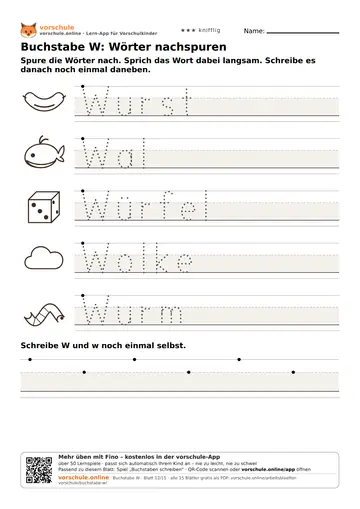 Buchstabe W: Wörter nachspuren