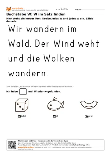 Buchstabe W: W im Satz finden