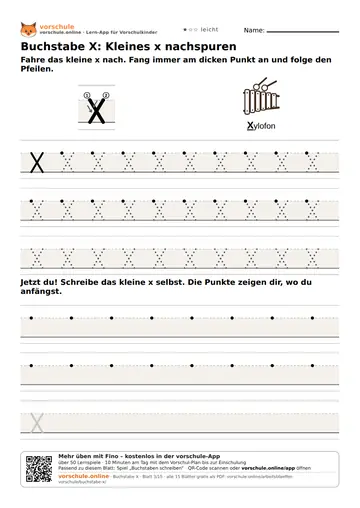 Buchstabe X: Kleines x nachspuren
