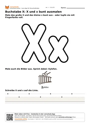 Buchstabe X: X und x bunt ausmalen