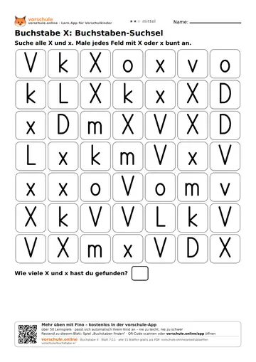 Buchstabe X: Buchstaben-Suchsel