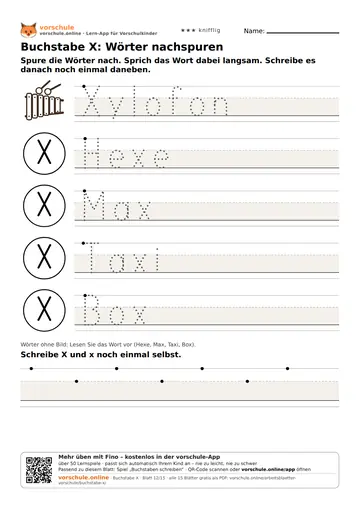 Buchstabe X: Wörter nachspuren