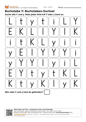 Buchstabe Y: Buchstaben-Suchsel