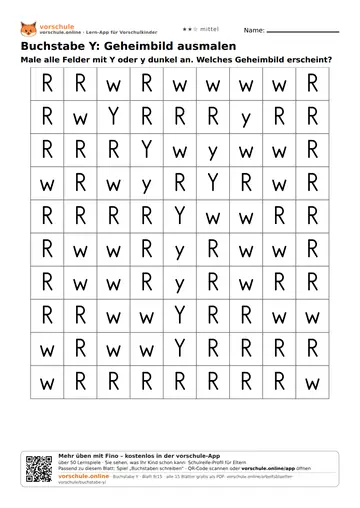 Buchstabe Y: Geheimbild ausmalen