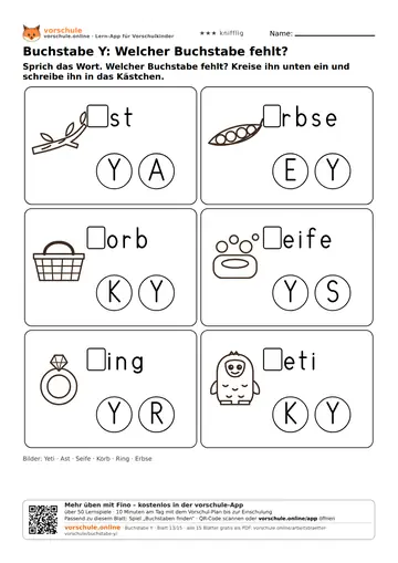 Buchstabe Y: Welcher Buchstabe fehlt?