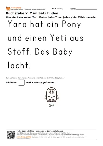 Buchstabe Y: Y im Satz finden