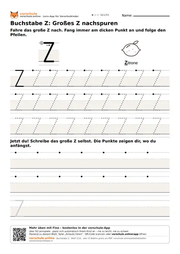 Buchstabe Z: Großes Z nachspuren