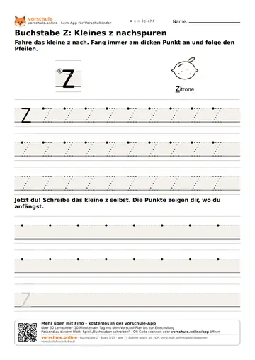 Buchstabe Z: Kleines z nachspuren