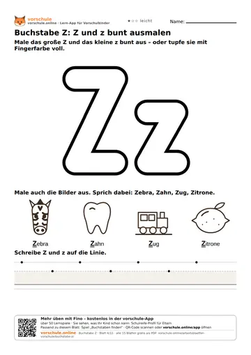 Buchstabe Z: Z und z bunt ausmalen