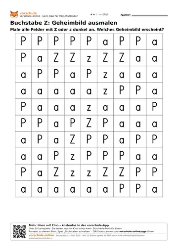 Buchstabe Z: Geheimbild ausmalen