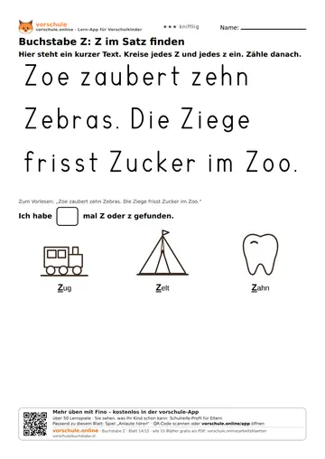 Buchstabe Z: Z im Satz finden