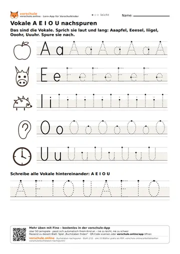 Vokale A E I O U nachspuren