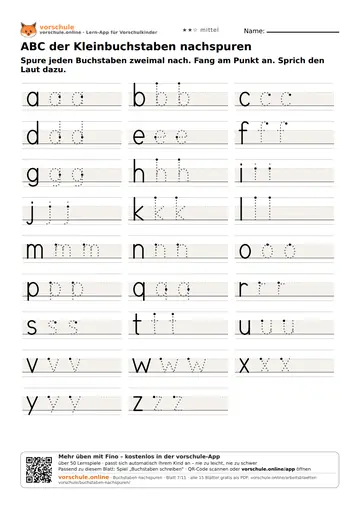 ABC der Kleinbuchstaben nachspuren