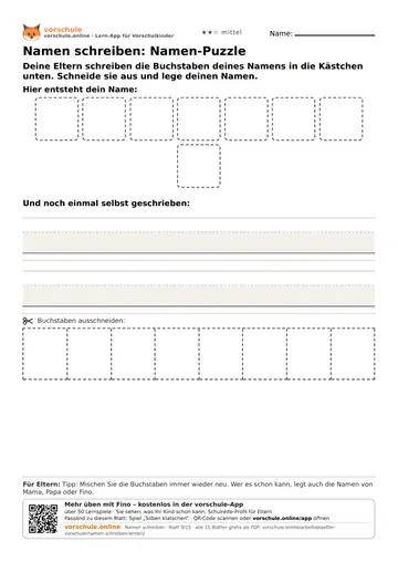 Namen schreiben: Namen-Puzzle